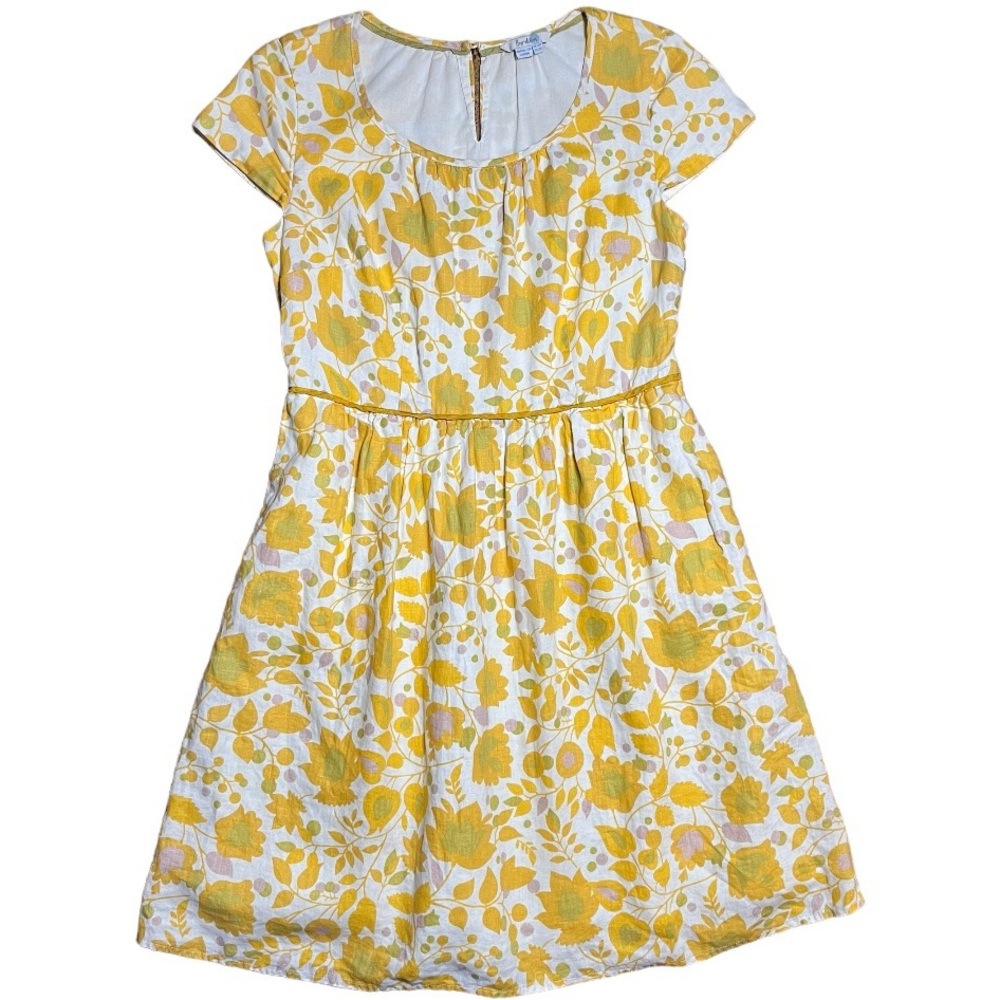Boden Linen Yellow Floral Day Dress In Sz 10 Regular